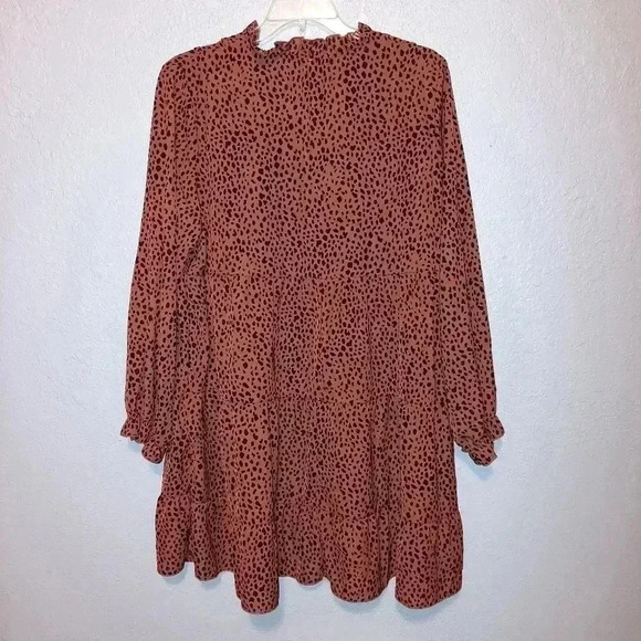Womens Long Sleeve Ruffle Animal Print Boho Casual Loose Swing Dress Large - Picture 3 of 7